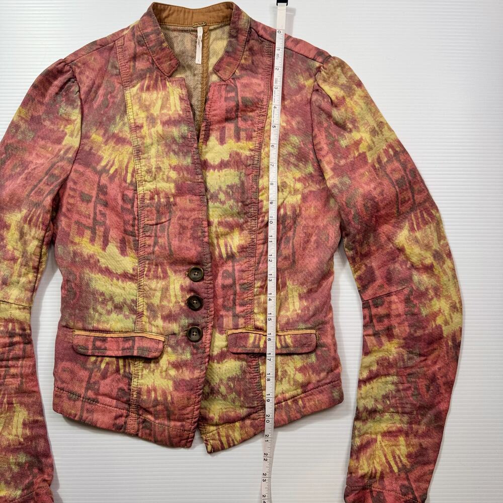 Free People Ikat Tribal Tie Dye Blazer Jacket Women’s 2 Cotton Boho Y2K Western - Picture 7 of 16